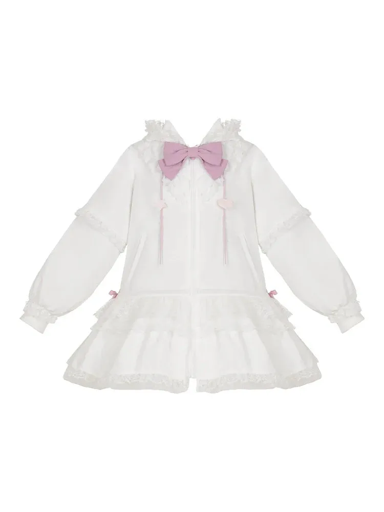 Bow Frilled Big Hooded Girly Long Bunny Dress Ears