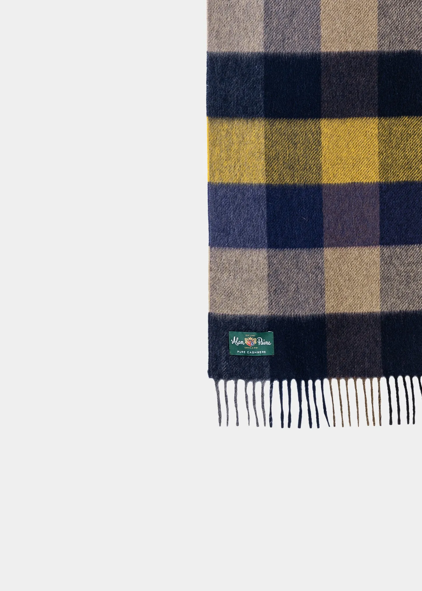 Canwick Cashmere Block Check Scarf In Mustard