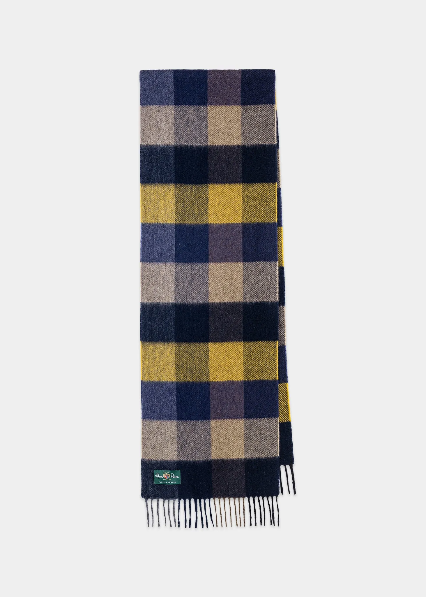 Canwick Cashmere Block Check Scarf In Mustard