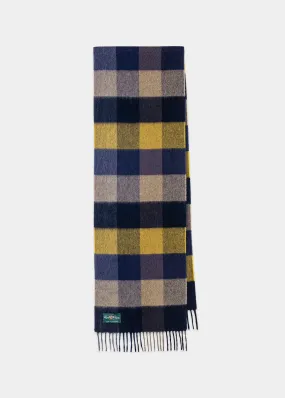 Canwick Cashmere Block Check Scarf In Mustard