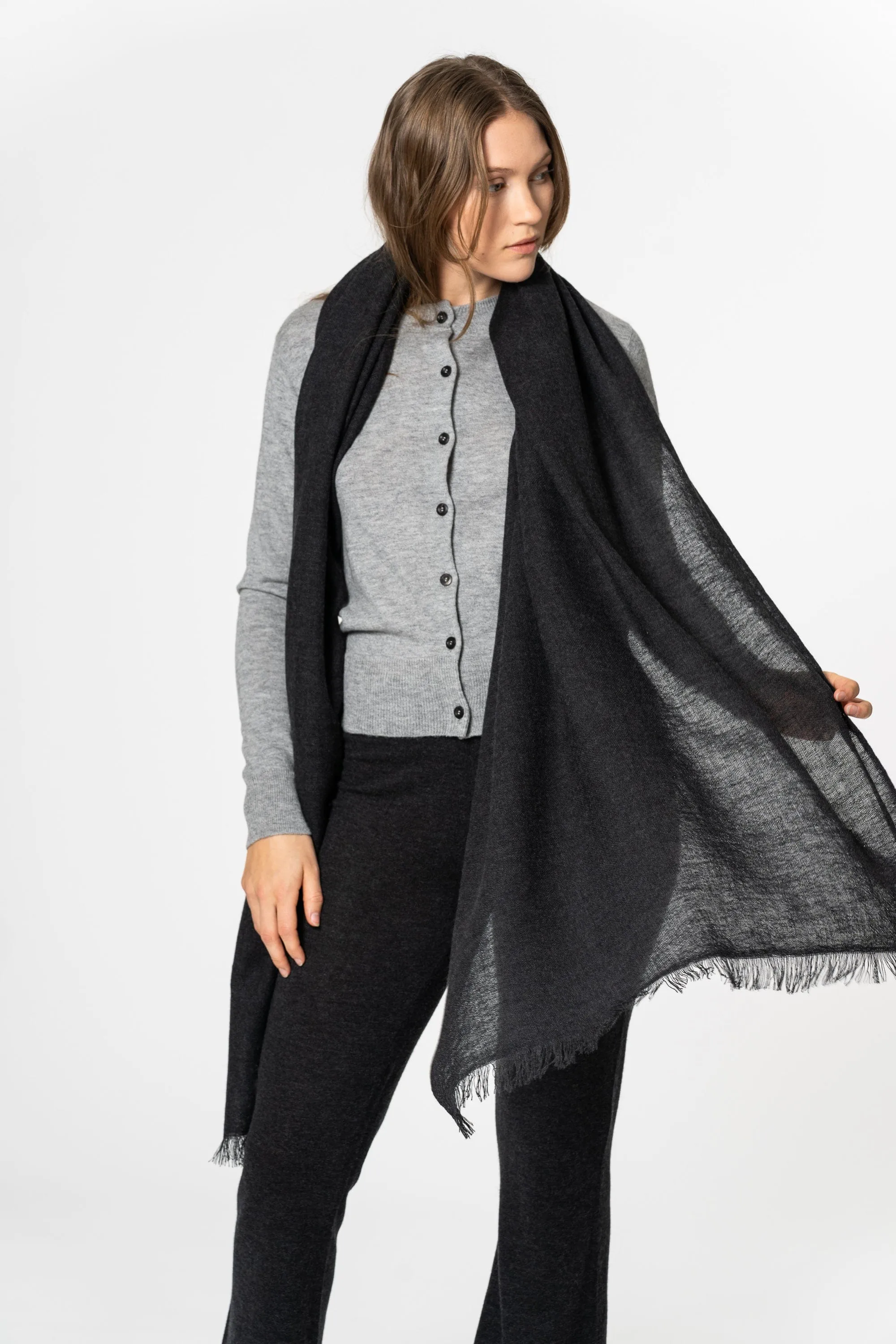 Dinadi Merino Woven Scarf - Onyx Grey