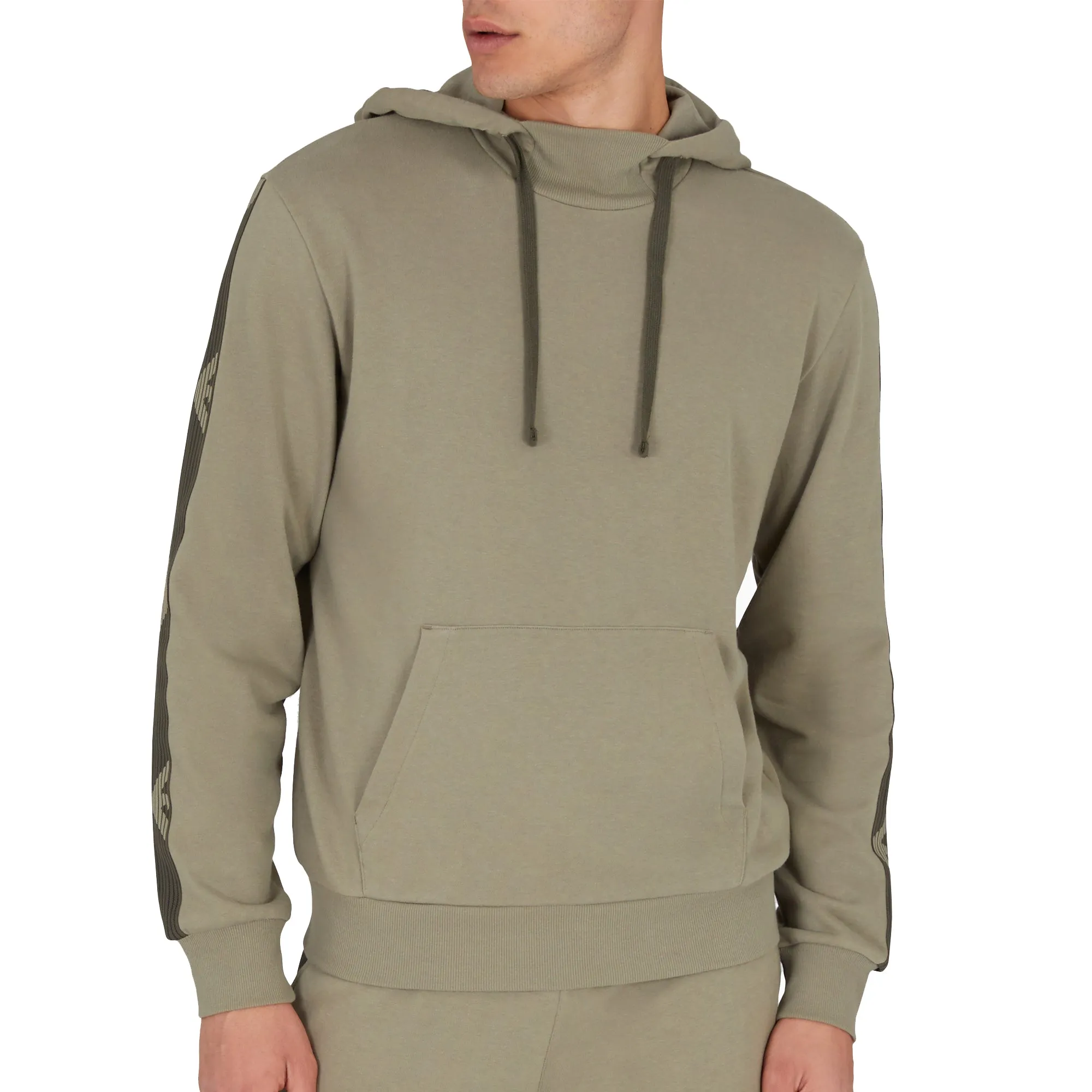 Emporio Armani Lounge Woven Tape Hooded Sweatshirt Khaki Green