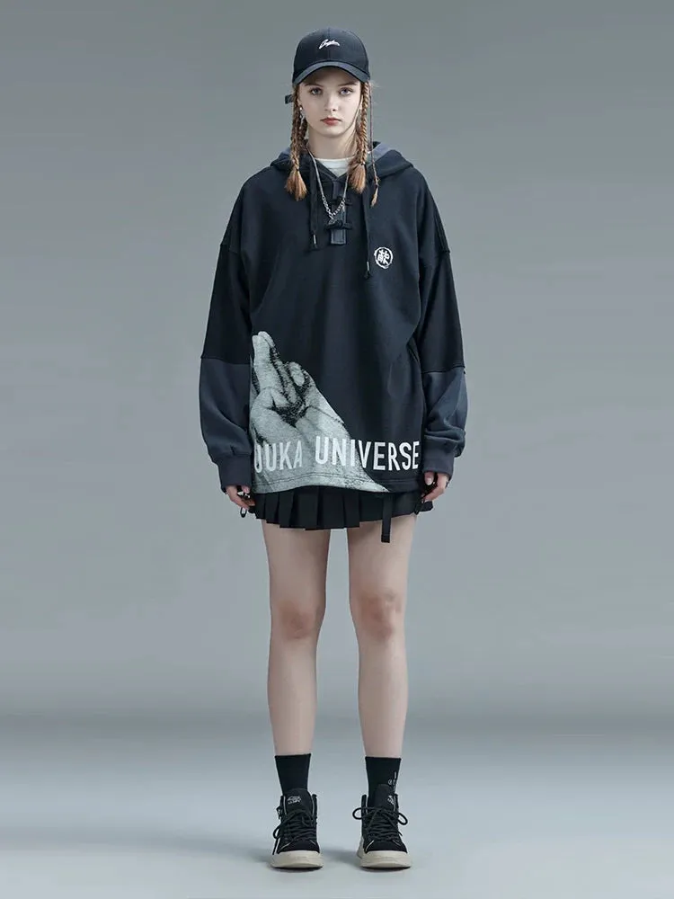 Faux Sweatshirt Stitch Two-piece Contrast Hooded