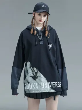 Faux Sweatshirt Stitch Two-piece Contrast Hooded