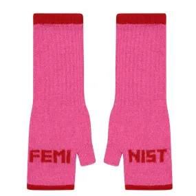 Feminist Fingerless Mittens in Bubblegum & Rouge