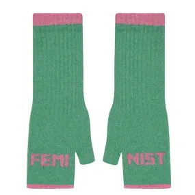 Feminist Fingerless Mittens in Peppermint & French Rose
