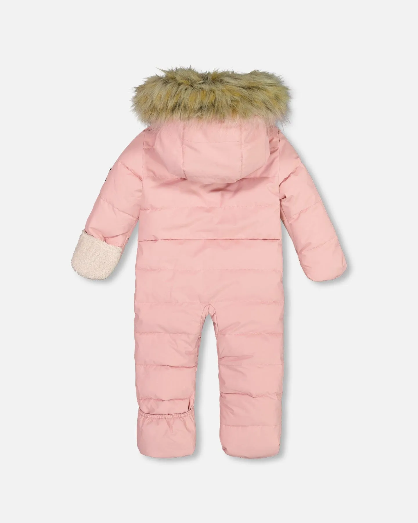 One Piece Baby Hooded Snowsuit Pink Designed For Car Seat