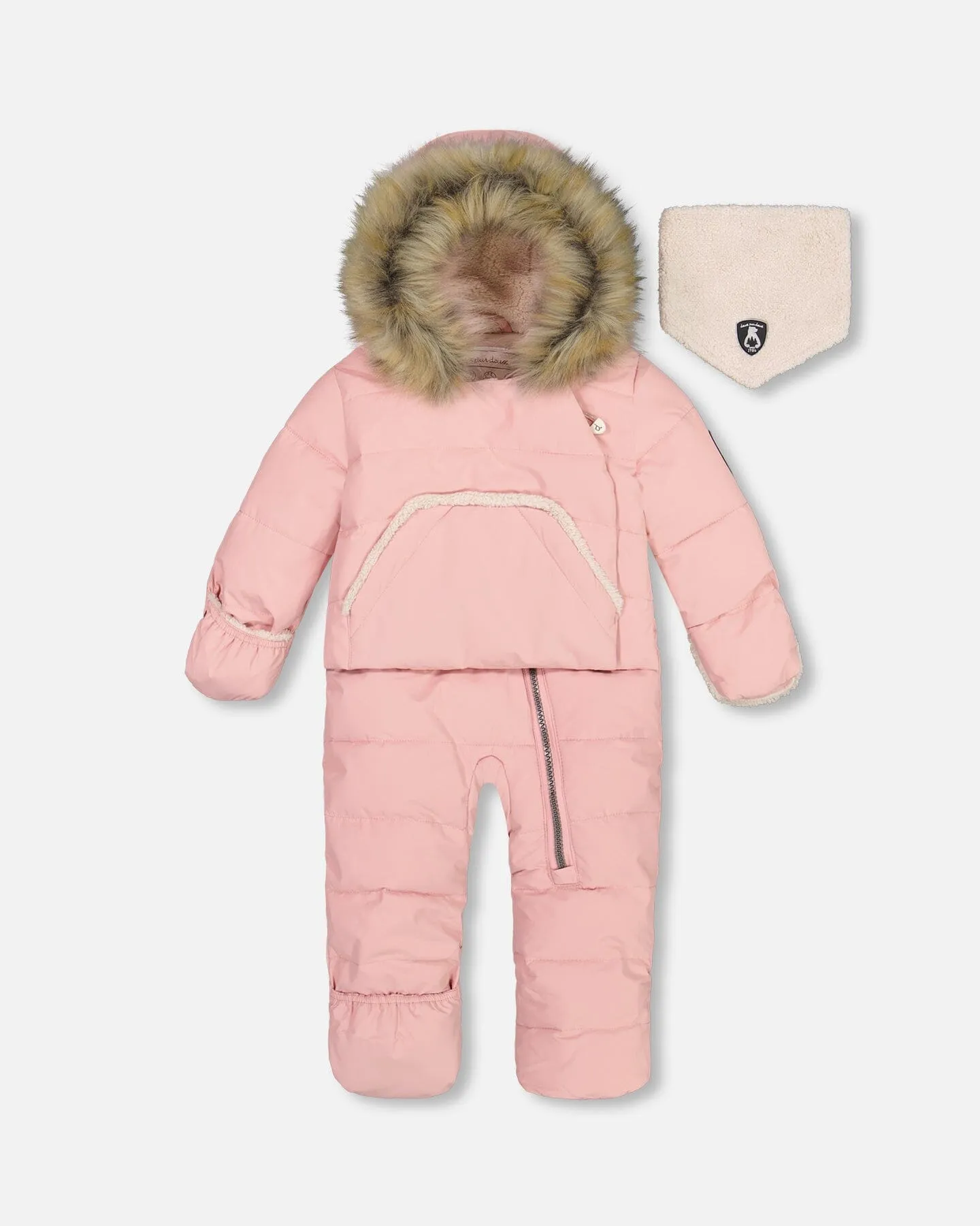 One Piece Baby Hooded Snowsuit Pink Designed For Car Seat