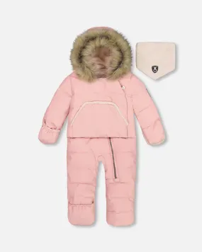 One Piece Baby Hooded Snowsuit Pink Designed For Car Seat