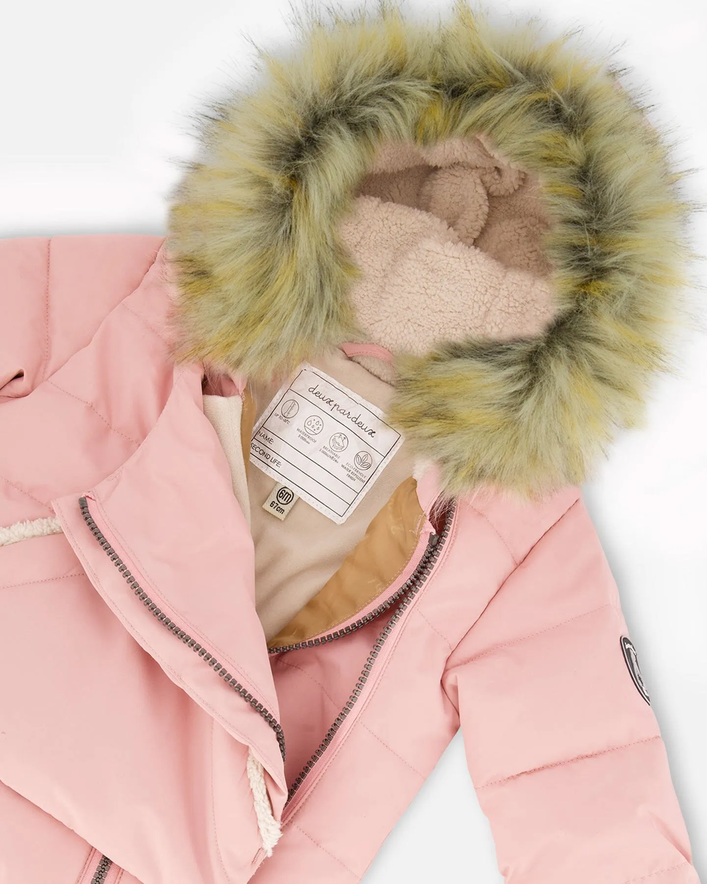 One Piece Baby Hooded Snowsuit Pink Designed For Car Seat