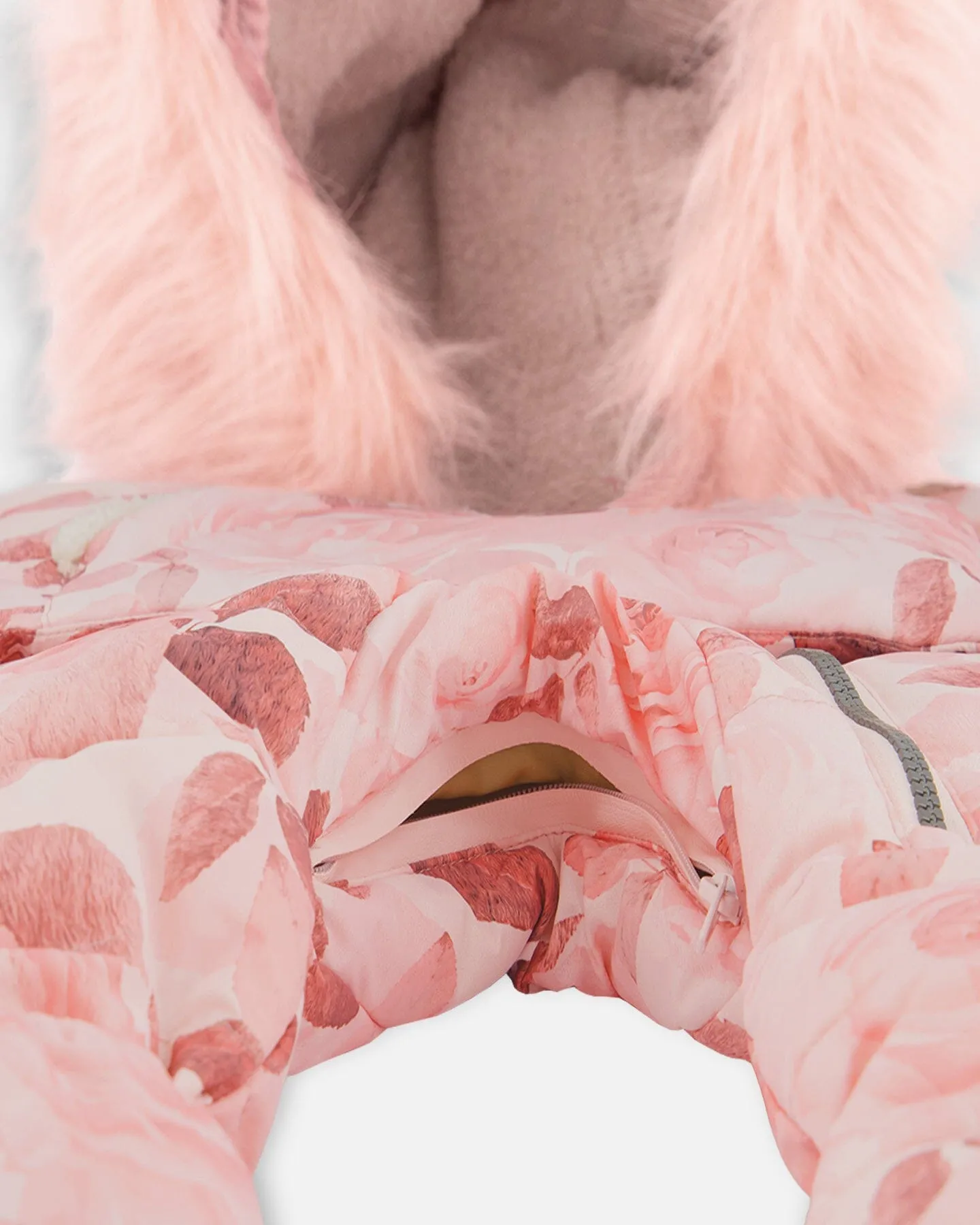 One Piece Baby Hooded Snowsuit Printed Roses Designed For Car Seat