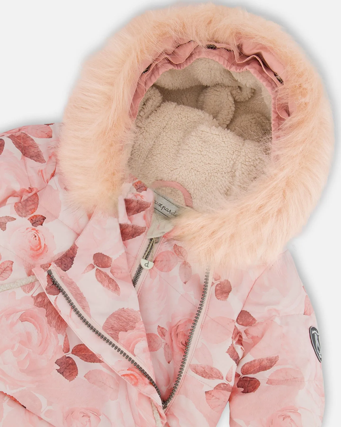 One Piece Baby Hooded Snowsuit Printed Roses Designed For Car Seat