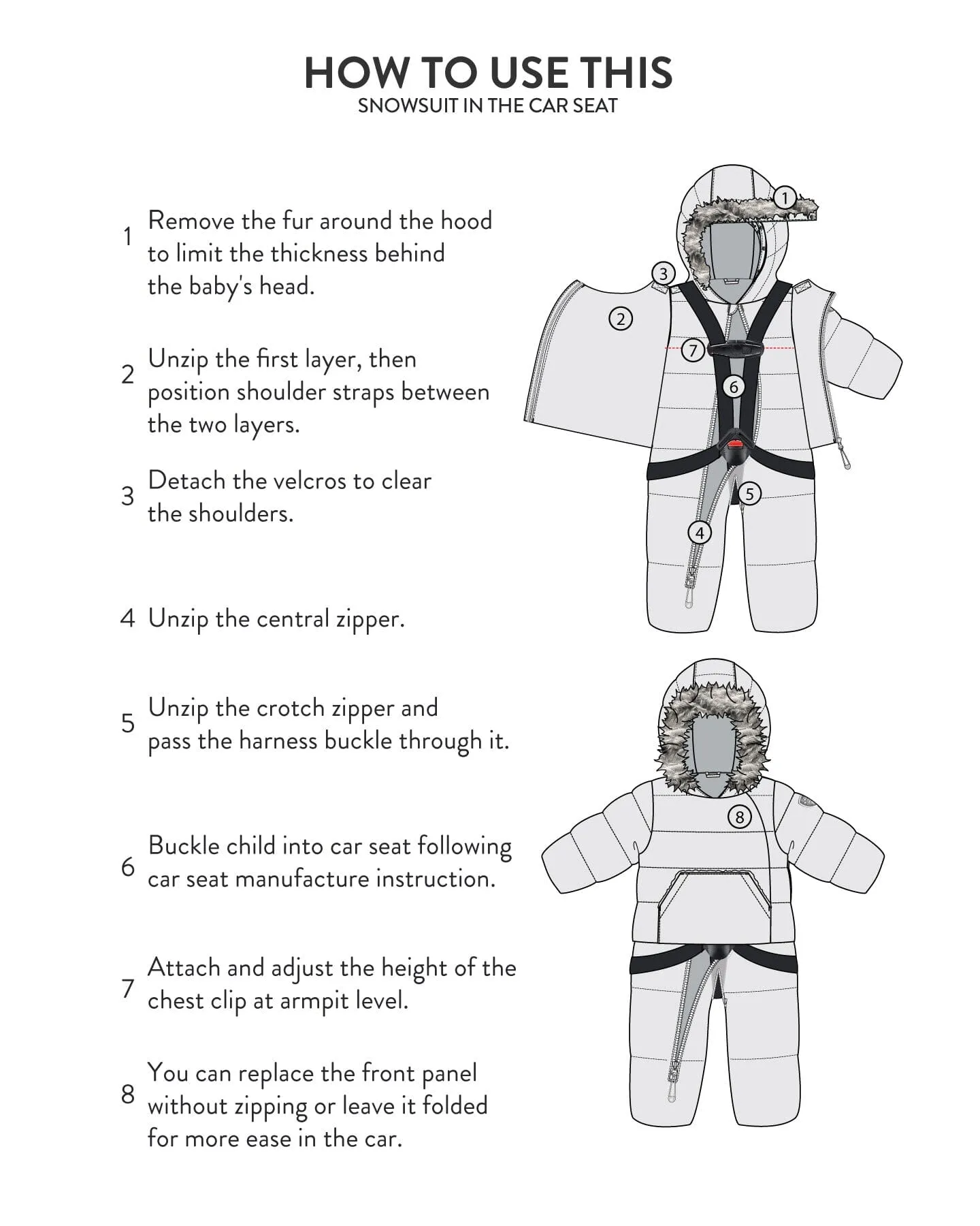 One Piece Baby Hooded Snowsuit Printed Roses Designed For Car Seat