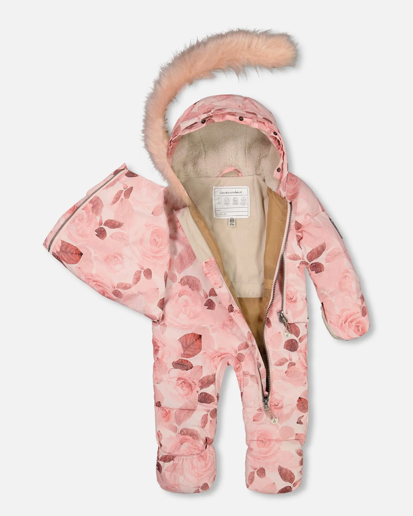 One Piece Baby Hooded Snowsuit Printed Roses Designed For Car Seat