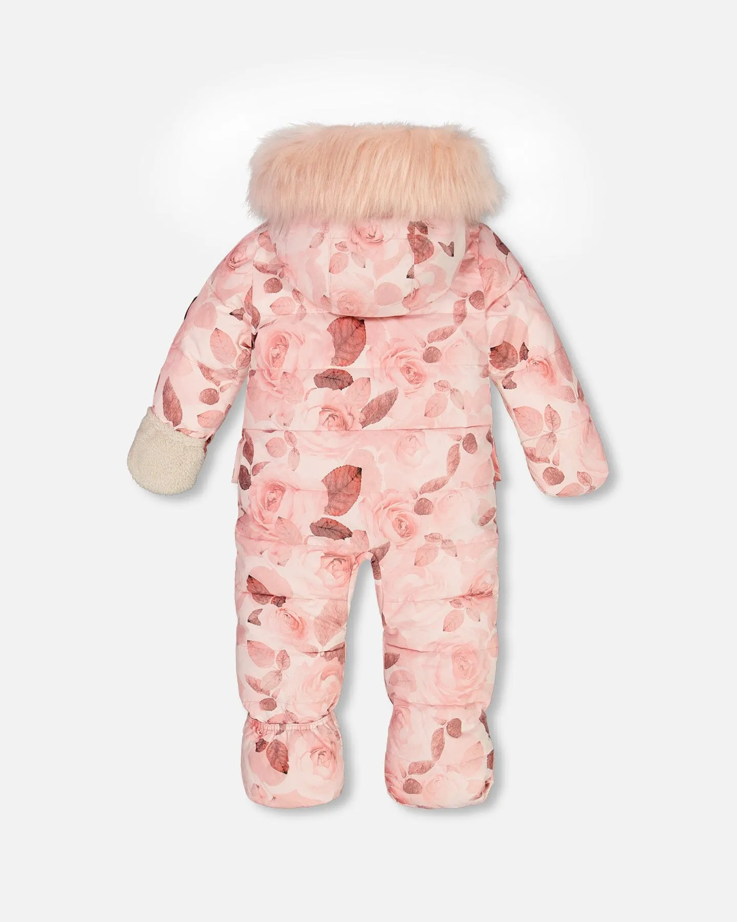 One Piece Baby Hooded Snowsuit Printed Roses Designed For Car Seat