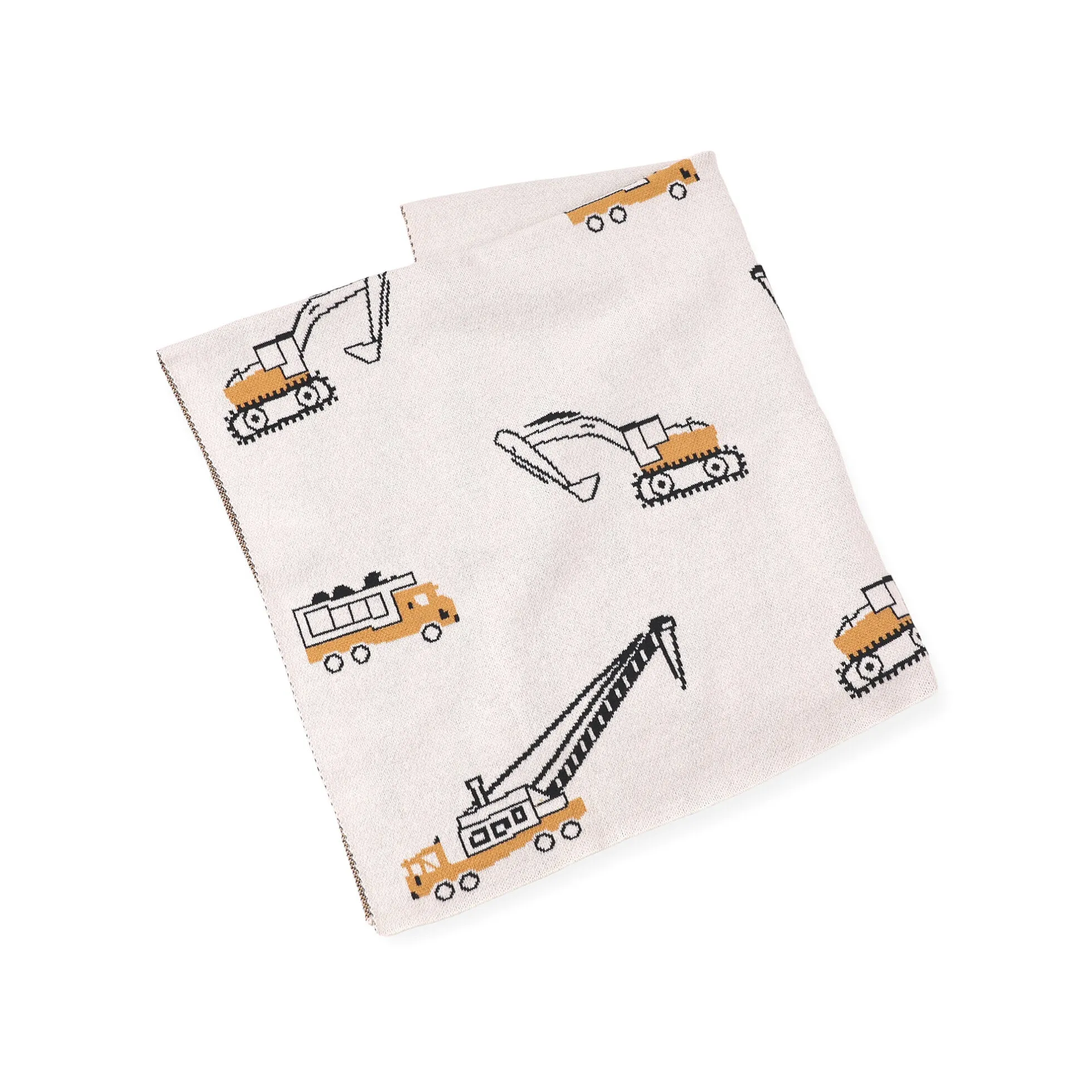 Organic Cotton Jacquard Sweater Knit Baby Blanket - Construction Trucks